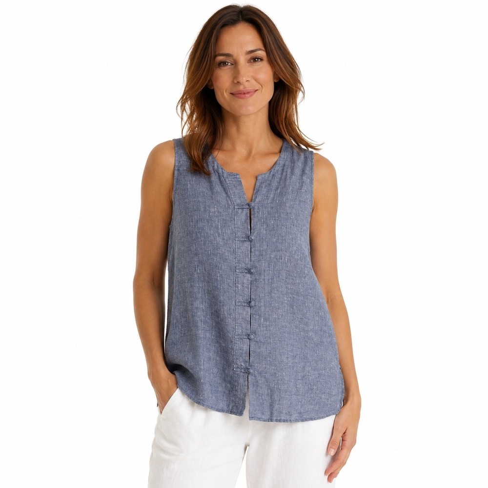J. Jill Love Linen Blue Light Linen Blouse Top Shirt Tunic Women Sz Large  #23